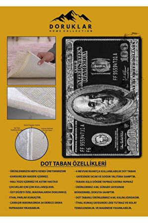 Kaymaz Tabanlı Makinede Yıkanabilir Dijital Baskı Dolar Desenli Dot Taban Halı