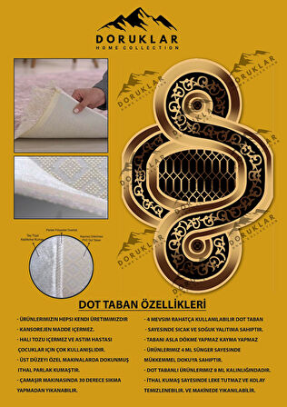 Kaymaz Taban Yıkanabilir Dijital Baskı Lazer Kesimli Gold Modern Desenli Dot Taban Halı