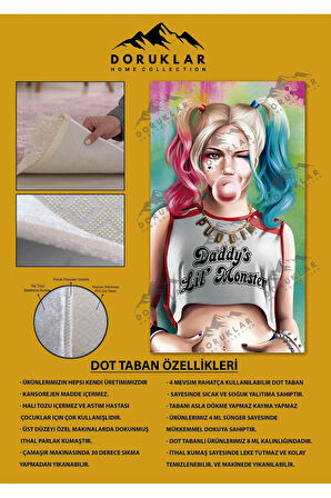 Kaymaz Taban Makinede Yıkanabilir Dijital Baskı Harley Quinn Desenli Çocuk Halısı