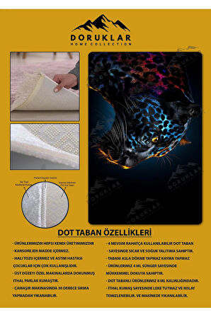 Kaymaz Taban Makinede Yıkanabilir Dijital Baskı Leopar Desenli Çocuk Halısı