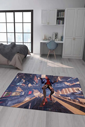 Kaymaz Taban Makinede Yıkanabilir Dijital Baskı Spiderman Desenli Çocuk Halısı