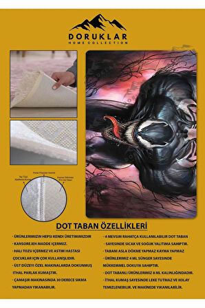 Kaymaz Taban Makinede Yıkanabilir Dijital Baskı Venom Desenli Genç Odası Halısı