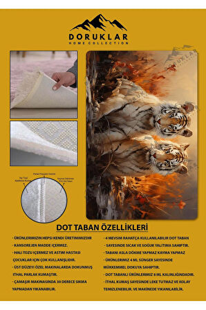 Kaymaz Taban Makinada Yıkanabilir Dijital Baskı Kaplan Desenli Genç Odası Halısı