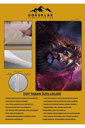 Kaymaz Taban Makinede Yıkanabilir Dijital Baskı Aslan Desenli Genç Odası Halısı