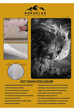 Kaymaz Taban Makinede Yıkanabilir Dijital Baskı Kartal Desenli Genç Odası Halısı