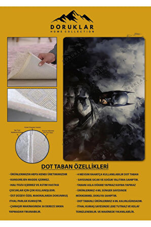 Kaymaz Taban Makinada Yıkanabilir Dijital Baskı Batman Desenli Genç Odası Halısı