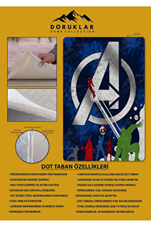 Kaymaz Taban Makinede Yıkanabilir Dijital Baskı Marvel Avengers Desenli Genç Odası Halısı