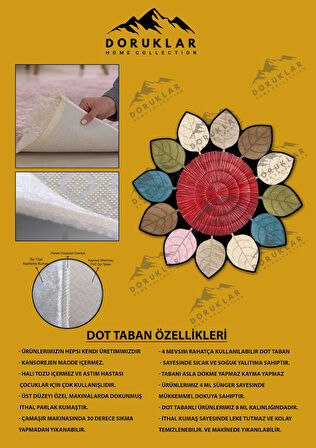 Kaymaz Taban Yıkanabilir Dijital Baskı Lazer Kesim Çiçek Desenli Dot Taban Halı