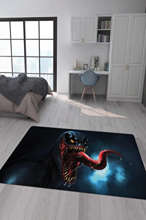 Kaymaz Taban Makinede Yıkanabilir Dijital Baskı Venom Desenli Genç Odası Halısı