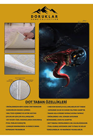 Kaymaz Taban Makinede Yıkanabilir Dijital Baskı Venom Desenli Genç Odası Halısı