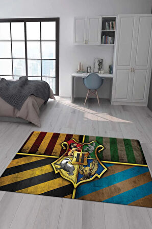 Kaymaz Taban Makinada Yıkanabilir Dijital Baskı Harry Potter Desenli Genç Odası Halısı