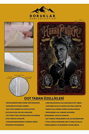 Kaymaz Taban Makinada Yıkanabilir Dijital Baskı Harry Potter Desenli Genç Odası Halısı
