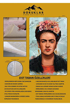 Kaymaz Taban Makinede Yıkanabilir Dijital Baskı Çiçekli Kadın Desenli Genç Odası Halısı