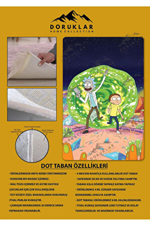 Kaymaz Taban Makinede Yıkanabilir Dijital Baskı Rick And Morty Desenli Genç Odası Halısı