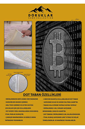 Kaymaz Taban Makinada Yıkanabilir Dijital Baskı Bitcoin Desenli Genç Odası Halısı