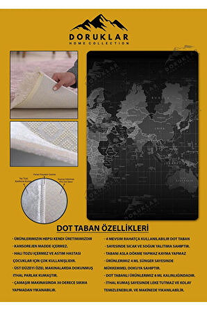 Kaymaz Taban Makinede Yıkanabilir Dijital Baskı Dünya Haritası Desenli Genç Odası Halısı