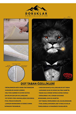 Kaymaz Taban Makinede Yıkanabilir Dijital Baskı Aslan Desenli Genç Odası Halısı
