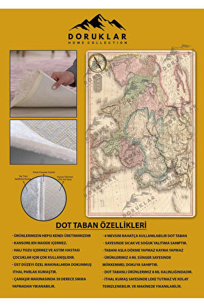 Kaymaz Taban Makinada Yıkanabilir Dijital Baskı Dünya Haritası Desenli Genç Odası Halısı