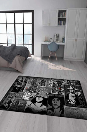 Kaymaz Taban Makinede Yıkanabilir Dijital Baskı Modern Desenli Genç Odası Halısı