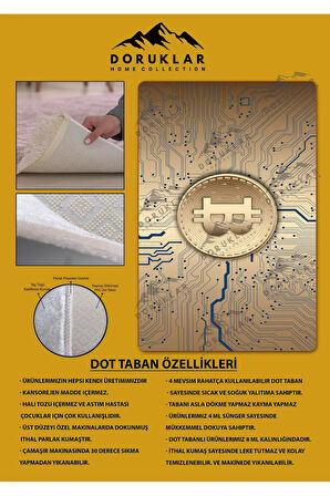 Kaymaz Taban Makinede Yıkanabilir Dijital Baskı Bitcoin Desenli Genç Odası Halısı