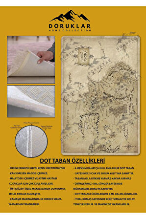 Kaymaz Taban Makinede Yıkanabilir Dijital Baskı Harita Desenli Genç Odası Halısı