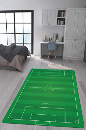 Kaymaz Taban Makinada Yıkanabilir Dijital Baskı Futbol Sahası Desenli Genç Odası Halısı