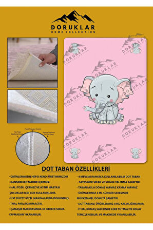 Kaymaz Taban Makinede Yıkanabilir Dijital Baskı Tatlı Fil Desenli Genç Odası Halısı