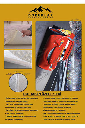 Kaymaz Taban Makinede Yıkanabilir Dijital Baskı Şimşek Mcqueen Desenli Genç Odası Halısı