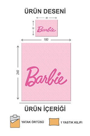 Kapitoneli Pamuk Dolgulu Kadife Kumaş Barbie Desenli Tek Kişilik Çocuk Genç Yatak Örtüsü Seti