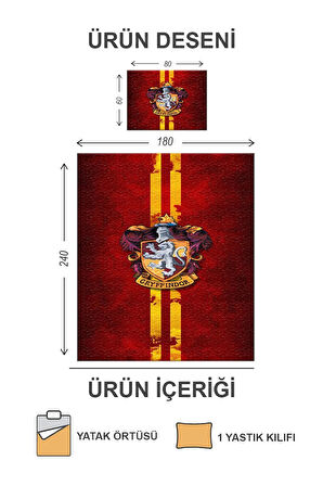 Kapitoneli Pamuk Dolgulu Kadife Kumaş HarryPotter Desenli Tek Kişilik Çocuk Genç Yatak Örtüsü Seti
