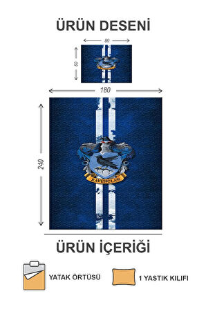 Kapitoneli Pamuk Dolgulu Kadife Kumaş HarryPotter Desenli Tek Kişilik Çocuk Genç Yatak Örtüsü Seti