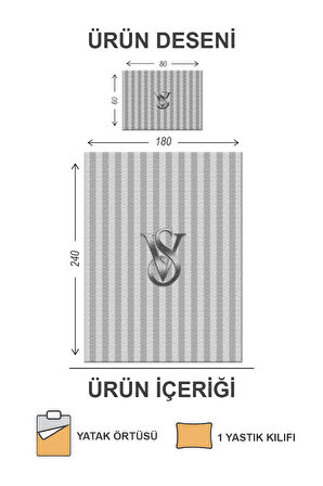 Kapitoneli Pamuk Dolgulu Kadife Kumaş Modern Gri Desenli Premium Kalite Yatak Örtüsü Seti
