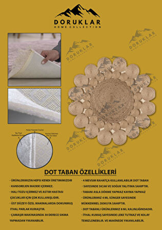 Kaymaz Taban Yıkanabilir Dijital Baskı Lazer Kesim Jüt Görünüm Hasır Desenli Dot Taban Halı