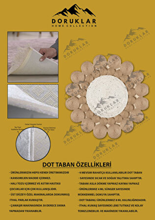 Kaymaz Taban Yıkanabilir Dijital Baskı Lazer Kesim Jüt Görünüm Hasır Desenli Dot Taban Halı