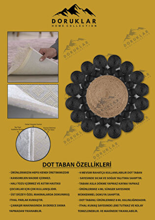 Kaymaz Taban Yıkanabilir Dijital Baskı Lazer Kesim Jüt Görünüm Hasır Desenli Dot Taban Halı