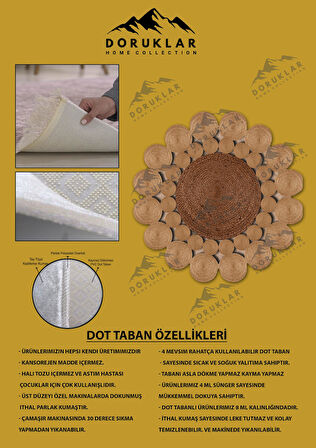 Kaymaz Taban Yıkanabilir Dijital Baskı Lazer Kesim Jüt Görünüm Hasır Desenli Dot Taban Halı