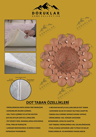 Kaymaz Taban Yıkanabilir Dijital Baskı Lazer Kesim Jüt Görünüm Hasır Desenli Dot Taban Halı