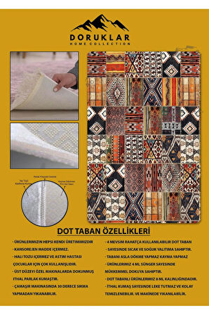 Kaymaz Tabanlı Yıkanabilir Leke Tutmaz Kilim Desenli Salon Halısı Dot Taban Halı KDH13