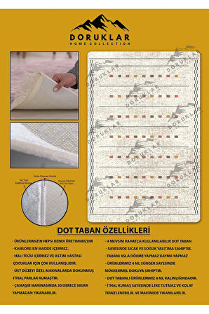 Kaymaz Tabanlı Yıkanabilir Leke Tutmaz Kilim Desenli Salon Halısı Dot Taban Halı KDH17