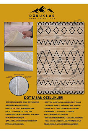Kaymaz Tabanlı Yıkanabilir Leke Tutmaz Kilim Desenli Salon Halısı Dot Taban Halı KDH25