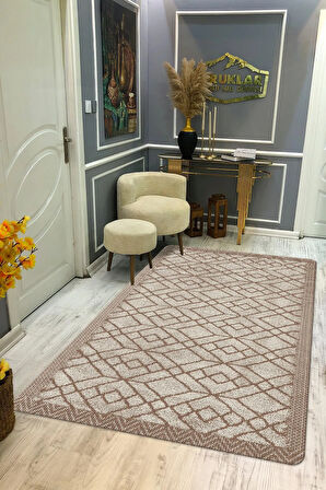 Kaymaz Tabanlı Yıkanabilir Leke Tutmaz Kilim Desenli Salon Halısı Dot Taban Halı KDH35