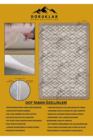 Kaymaz Tabanlı Yıkanabilir Leke Tutmaz Kilim Desenli Salon Halısı Dot Taban Halı KDH35