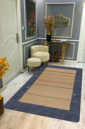 Kaymaz Tabanlı Yıkanabilir Leke Tutmaz Kilim Desenli Salon Halısı Dot Taban Halı KDH37