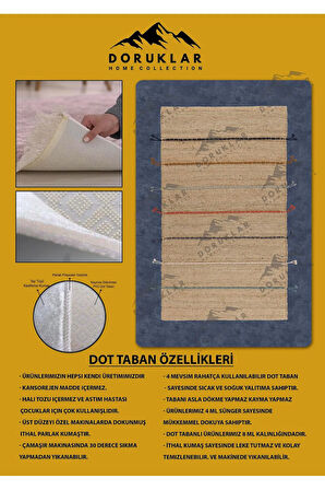 Kaymaz Tabanlı Yıkanabilir Leke Tutmaz Kilim Desenli Salon Halısı Dot Taban Halı KDH37