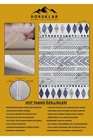 Kaymaz Tabanlı Yıkanabilir Leke Tutmaz Kilim Desenli Salon Halısı Dot Taban Halı KDH39