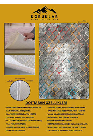 Kaymaz Tabanlı Yıkanabilir Leke Tutmaz Kilim Desenli Salon Halısı Dot Taban Halı KDH40