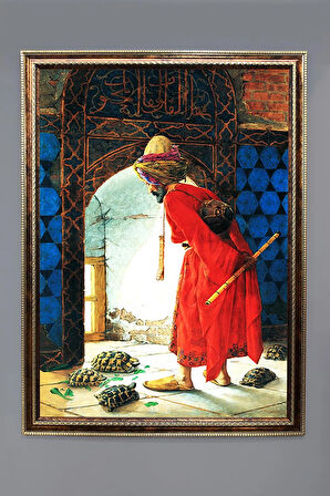 Gold Çerçeveli Kaplumbağa Terbiyecisi Tablosu Portresi 50x70CM