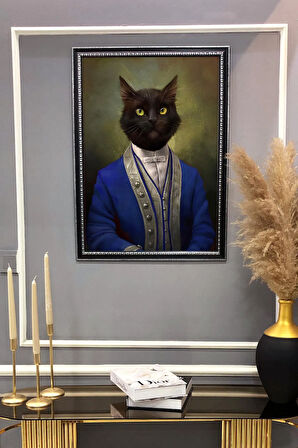 Gold Çerçeveli Kedi Tablosu Portresi 50x70CM