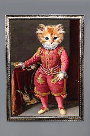 Gold Çerçeveli Kedi Tablosu Portresi 50x70CM