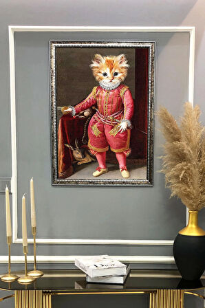 Gold Çerçeveli Kedi Tablosu Portresi 50x70CM